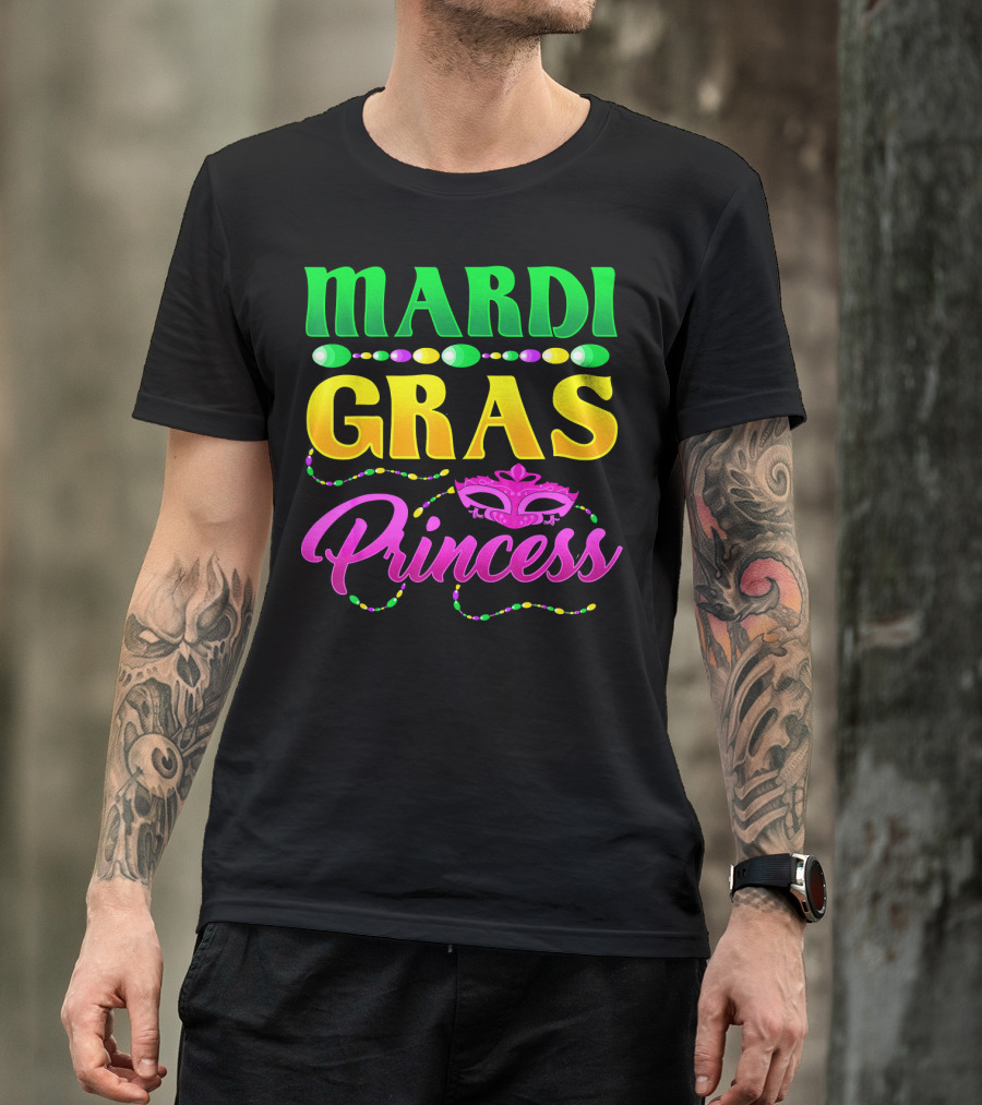 Mardi Gras Princess Cute Mask Beads T-Shirt