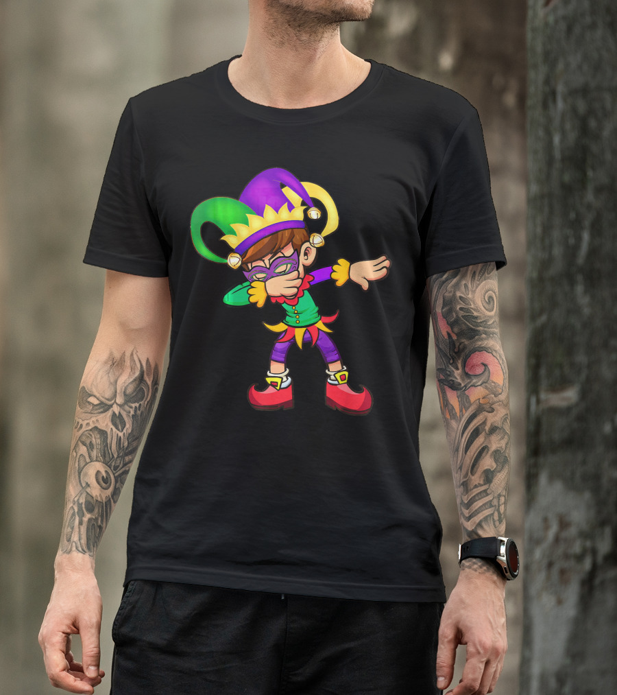 Mardi Gras New Orleans Funny Dabbing Jester Costume Vibrant Colors T-Shirt