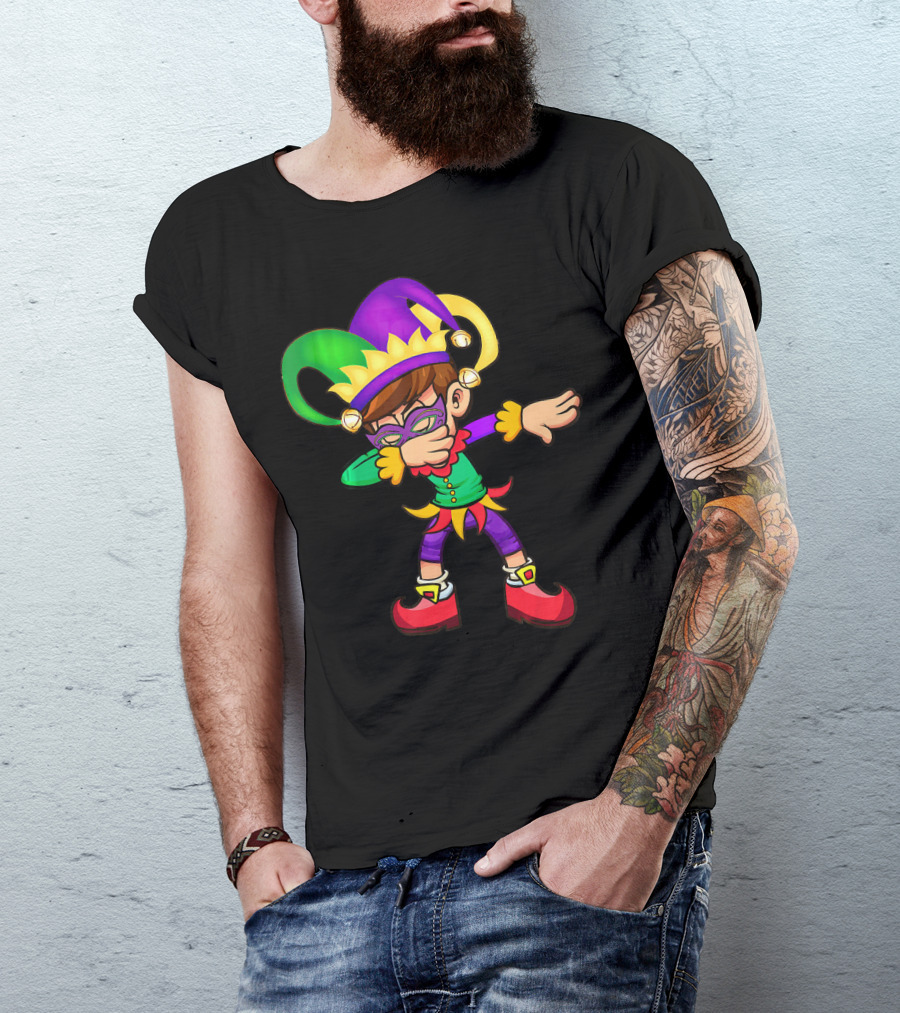Mardi Gras New Orleans Funny Dabbing Jester Costume Vibrant Colors T-Shirt