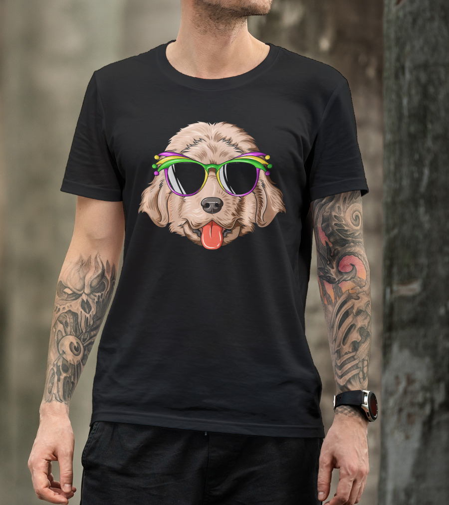 Newfoundland Dog Mardi Gras Carnival Mask Sunglasses T-Shirt