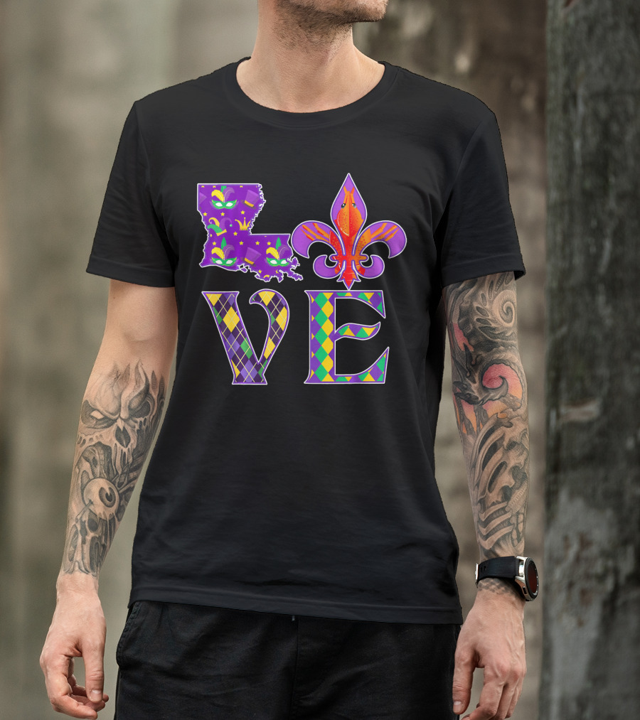 LOUISIANA MARDI GRAS LOVE FLEUR DE LIS CRAWFISH T-Shirt