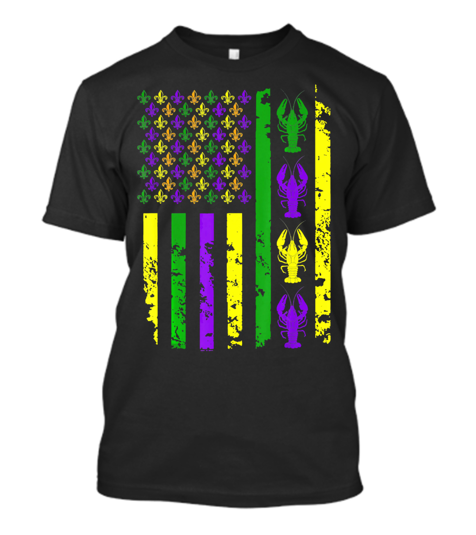 American Flag Mardi Gras Fleur De Lis Crawfish T-Shirt