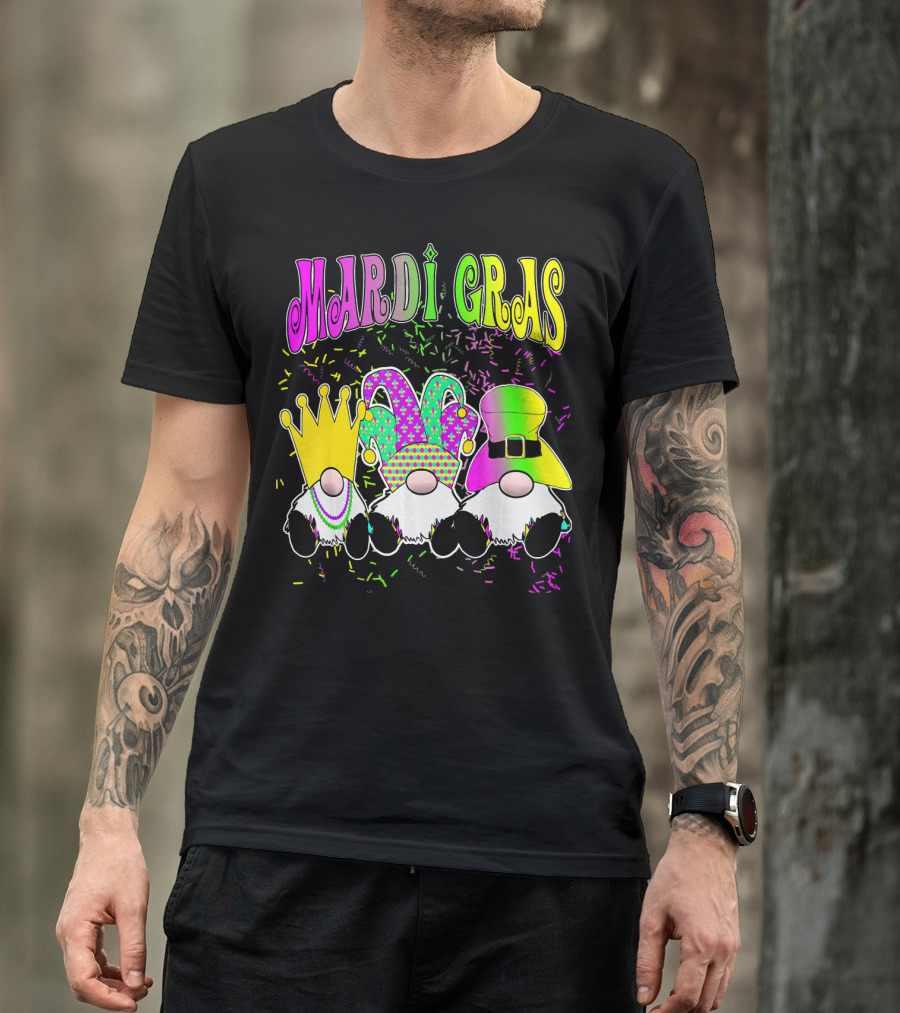 Mardi Gras Gnomes With Jester Hat And Crown T-Shirt