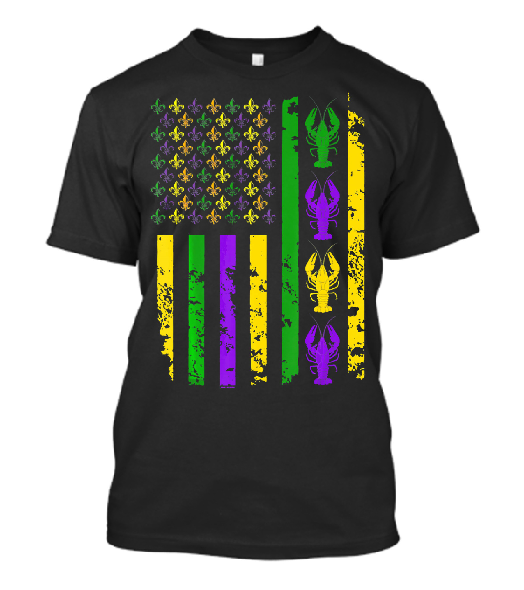 Mardi Gras Crawfish Fleur-de-lis American Flag Stripes T-Shirt