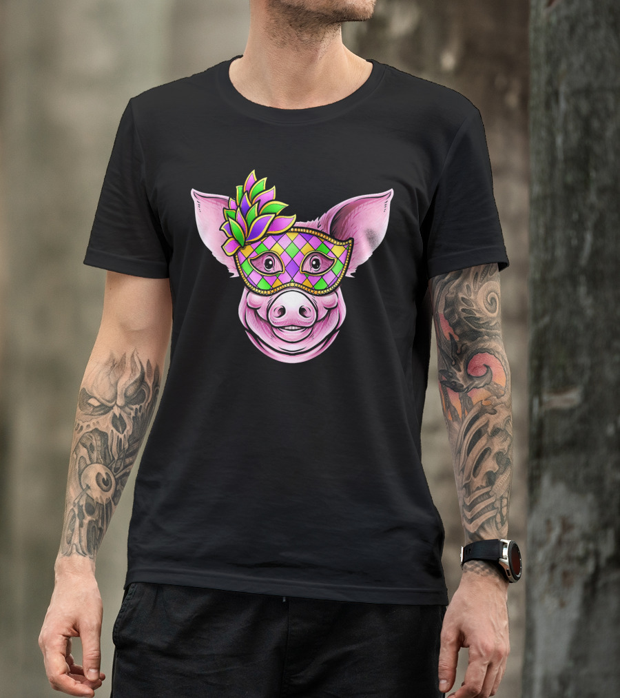 Piglet With Colorful Carnival Mask Happy Festival Face T-Shirt