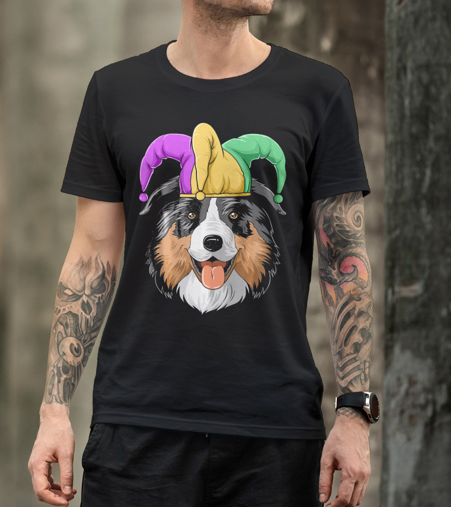 Australian Shepherd Mardi Gras Jester Hat T-Shirt