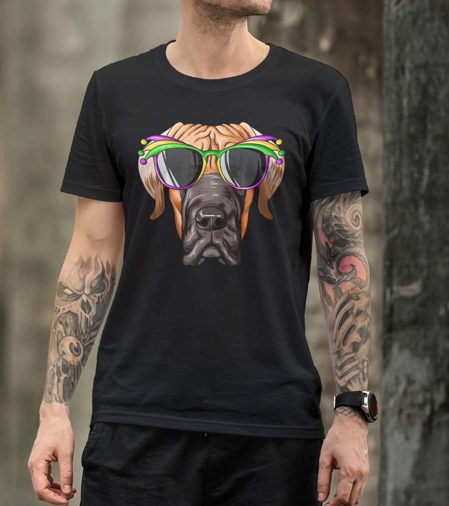 Great Dane Mardi Gras Carnival Mask Sunglasses T-Shirt