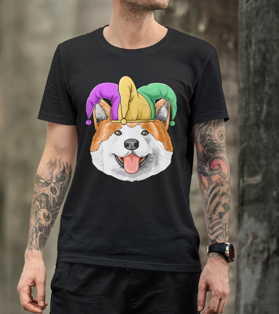 Mardi Gras Akita Jester Hat Carnival Akita T-Shirt