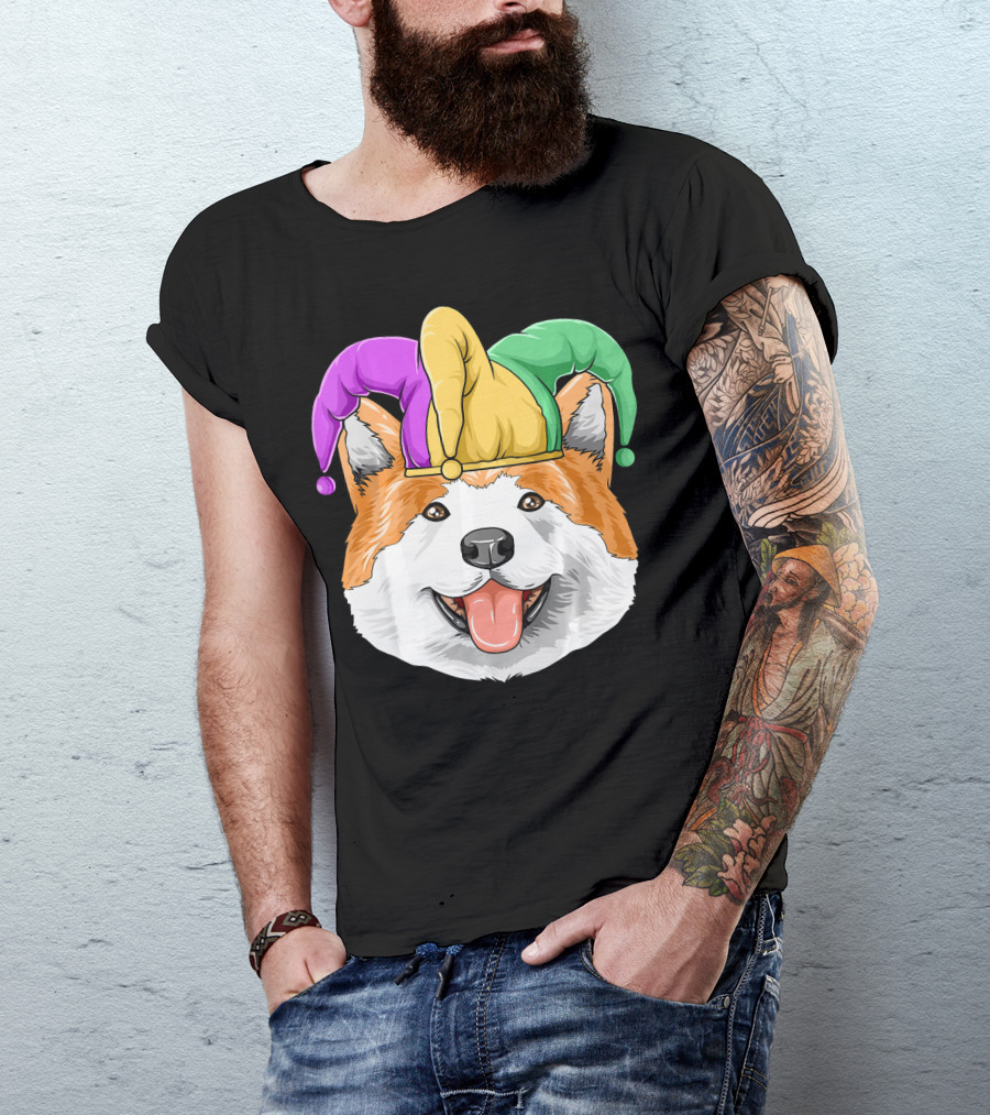 Mardi Gras Akita Jester Hat Carnival Akita T-Shirt