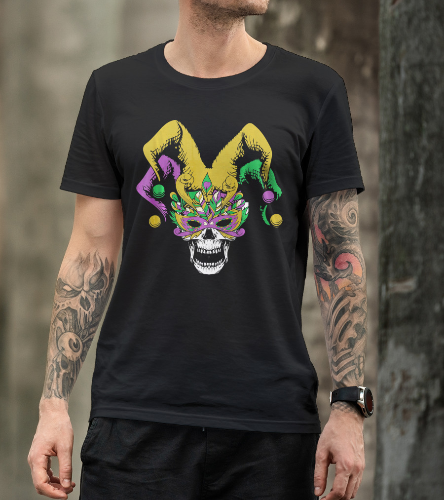Mardi Gras Skull Jester Hat Masquerade Mask T-Shirt