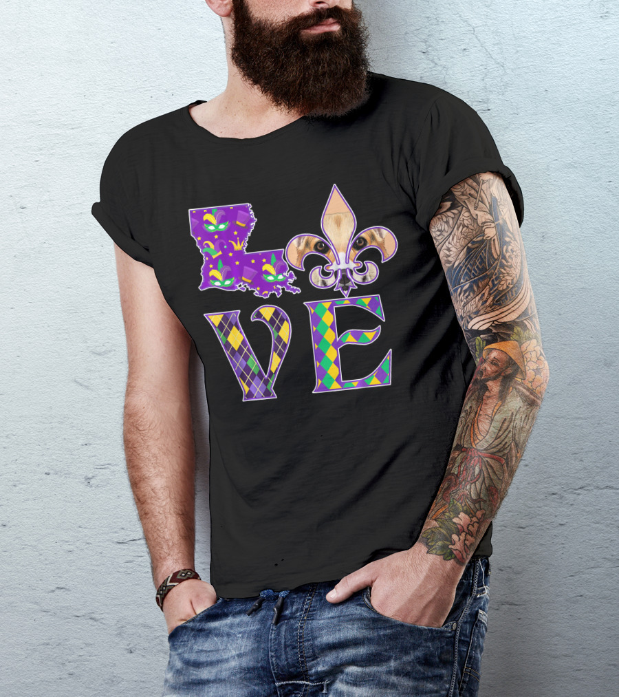 Louisiana Love Mardi Gras Corgi Fleur-de-Lis Mask T-Shirt