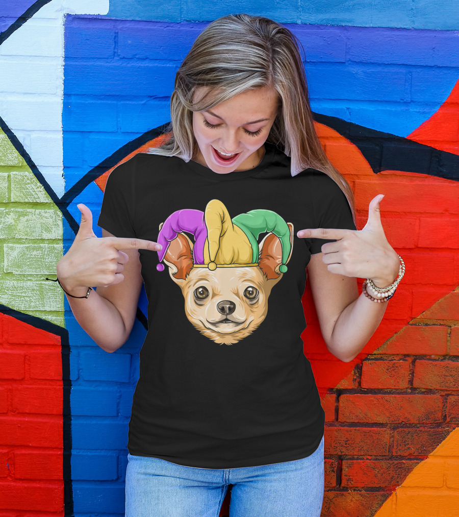 Mardi Gras Chihuahua Jester Hat Festival Carnival Dog T-Shirt