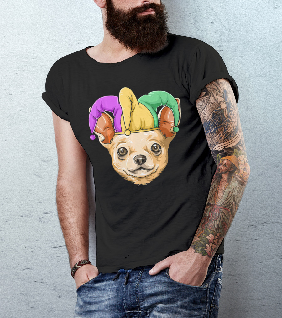 Mardi Gras Chihuahua Jester Hat Festival Carnival Dog T-Shirt