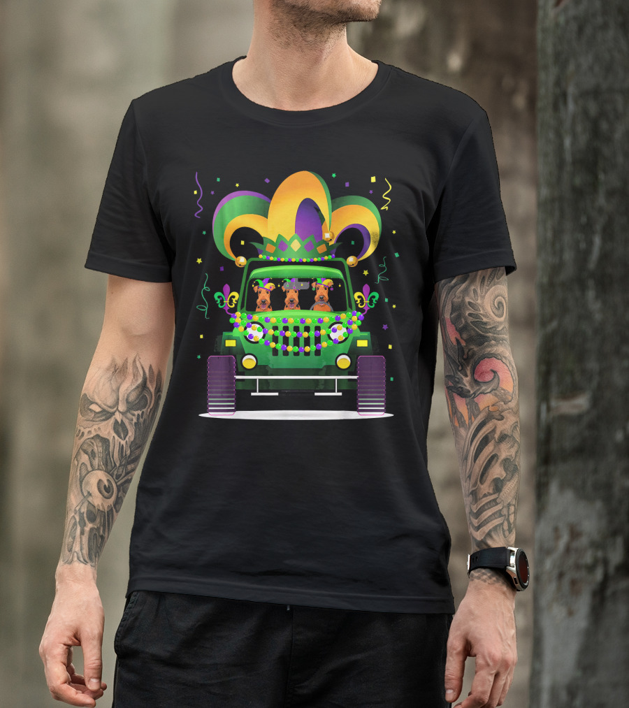 Airedale Terrier Jeep Mardi Gras T-Shirt