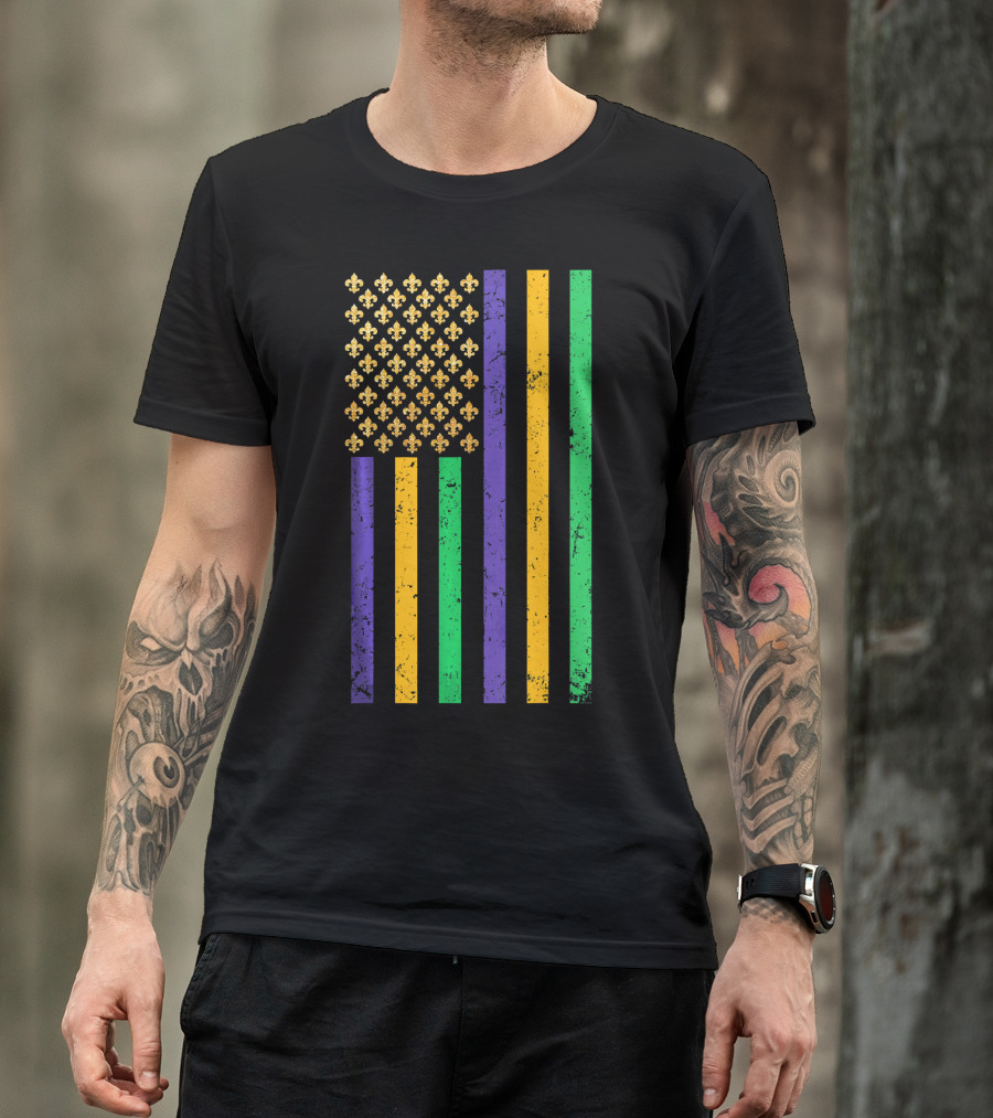 Mardi Gras American Flag Fleur-de-Lis Party Fun T-Shirt