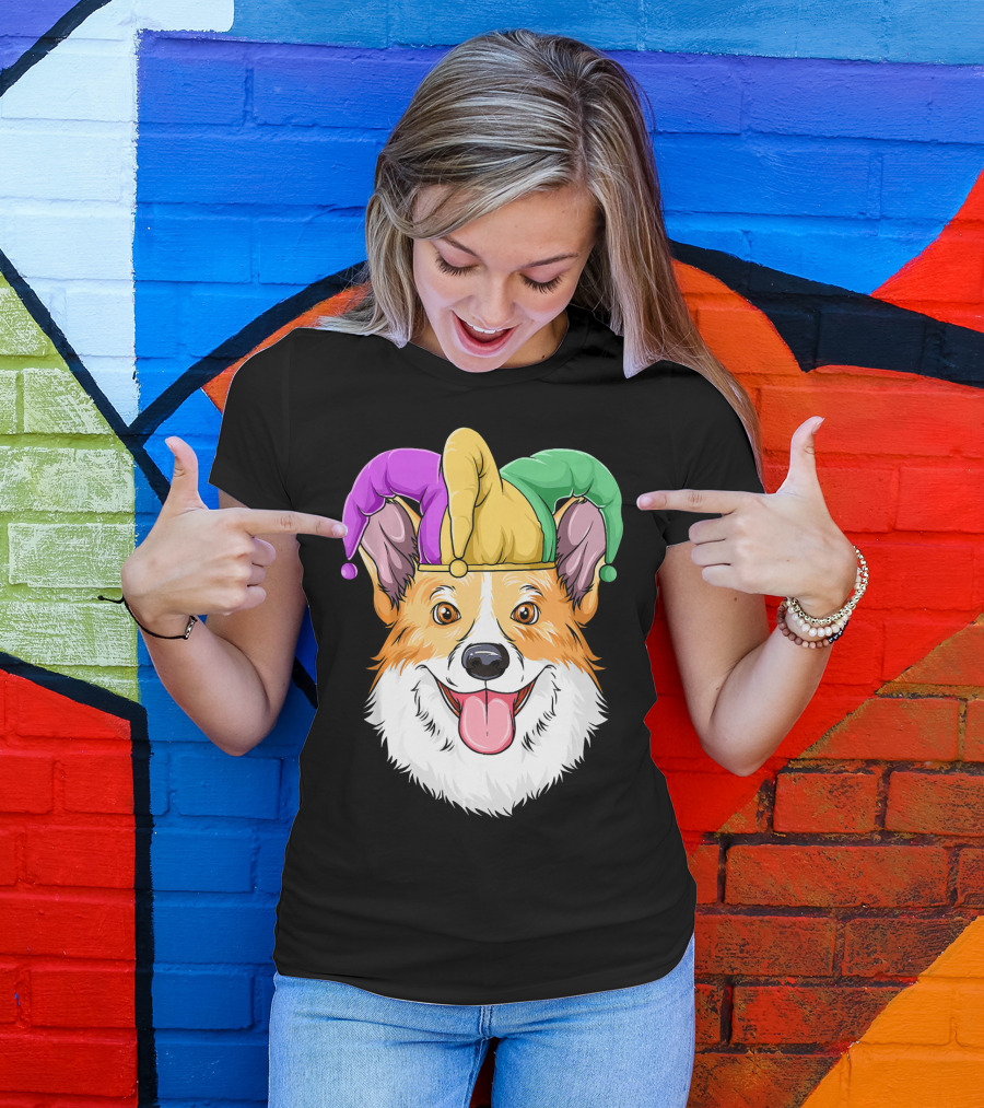 Mardi Gras Corgi Jester Hat Corgi Carnival T-Shirt