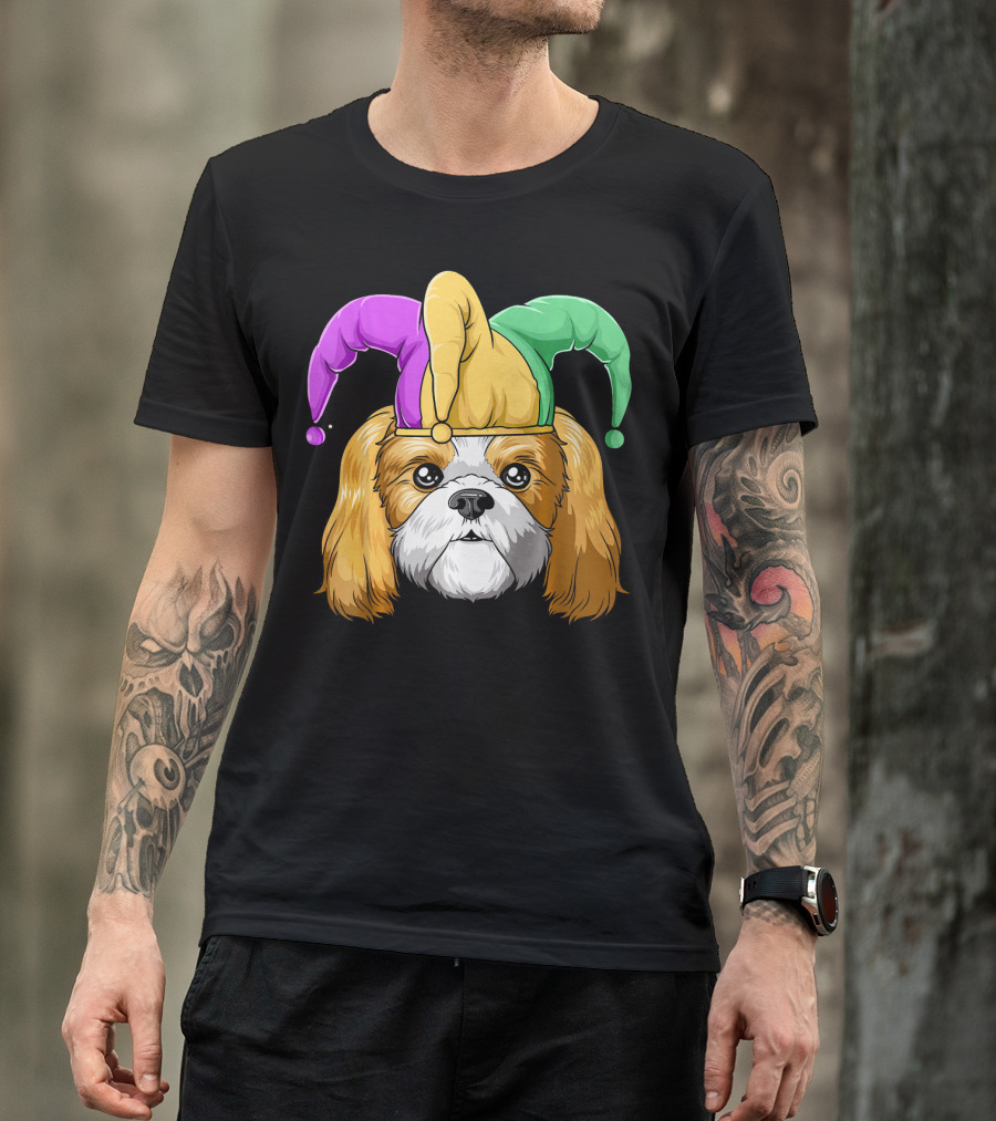 Mardi Gras Shih Tzu With Jester Carnival Hat T-Shirt