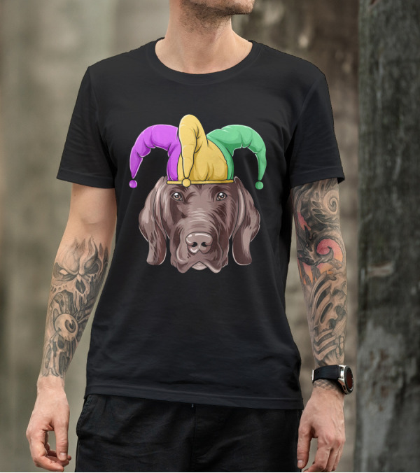 Mardi Gras Jester Dog Head Carnival Hat Pointer T-Shirt