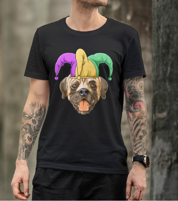 Mardi Gras Carnival Hat Mastiff With Jester Colors T-Shirt