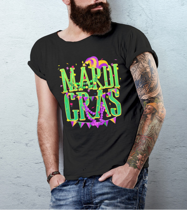Mardi Gras Festive Beads And Party Hat T-Shirt