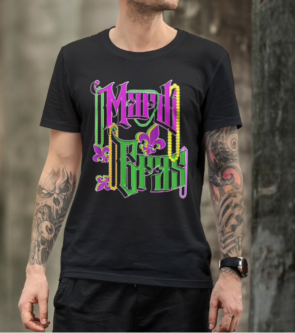 Mardi Gras Vintage Beads Fleur De Lis Carnival Costume T-Shirt