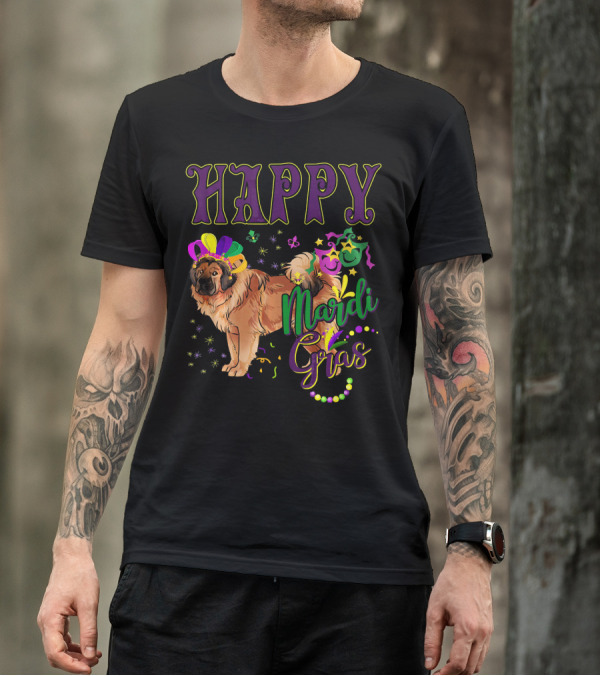 Happy Mardi Gras Tibetan Mastiff Beads And Masks T-Shirt