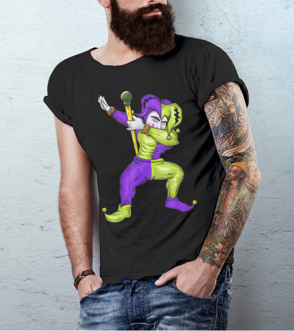 Mardi Gras Dabbing Jester In Purple And Green Carnival T-Shirt