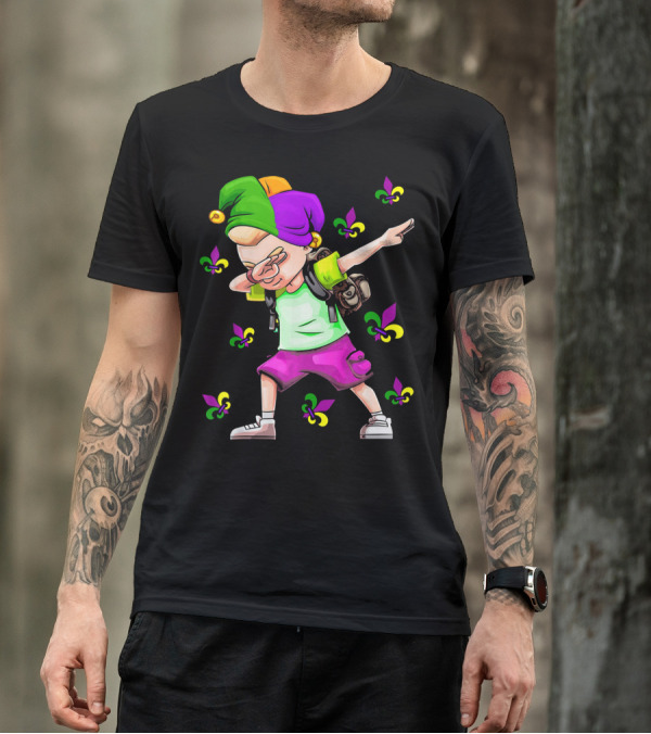 Dabbing Jester With Mardi Gras Fleur-de-Lis New Orleans T-Shirt