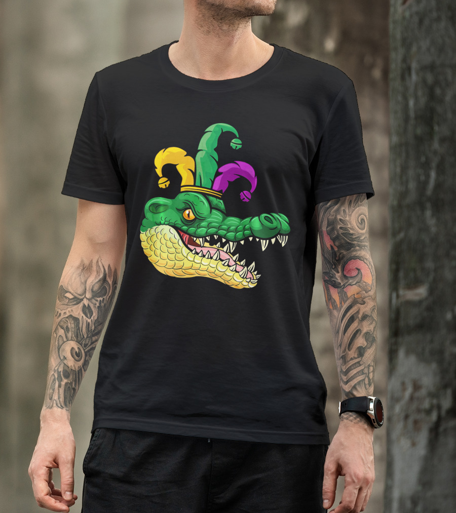 Alligator Head Mardi Gras Jester Hat Gator Clown T-Shirt