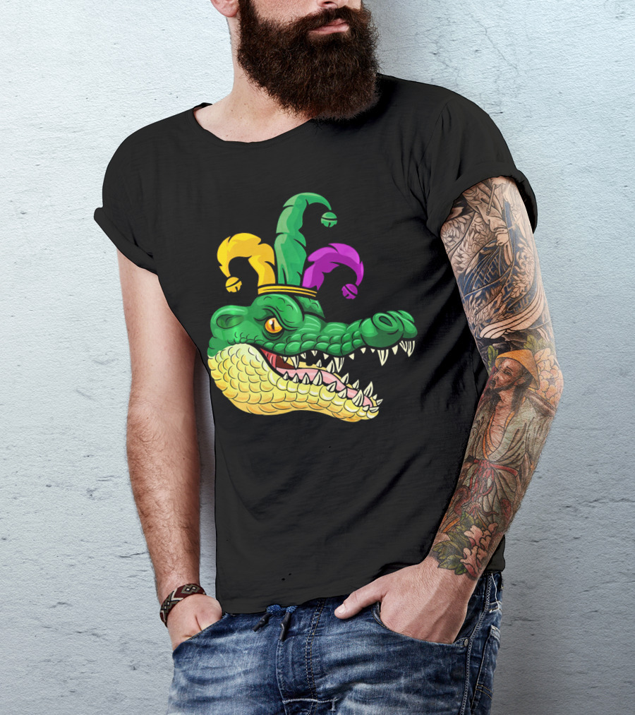 Alligator Head Mardi Gras Jester Hat Gator Clown T-Shirt