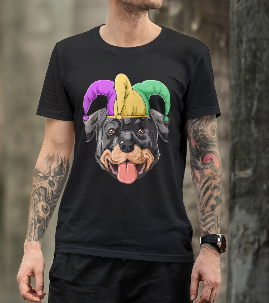 Mardi Gras Rottweiler Carnival Hat Jester Colors T-Shirt