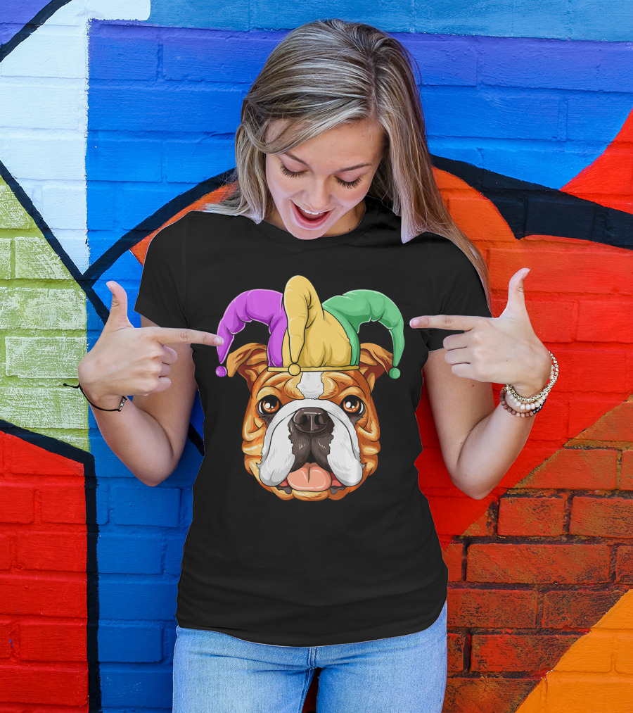Mardi Gras English Bulldog Jester Hat Carnival T-Shirt
