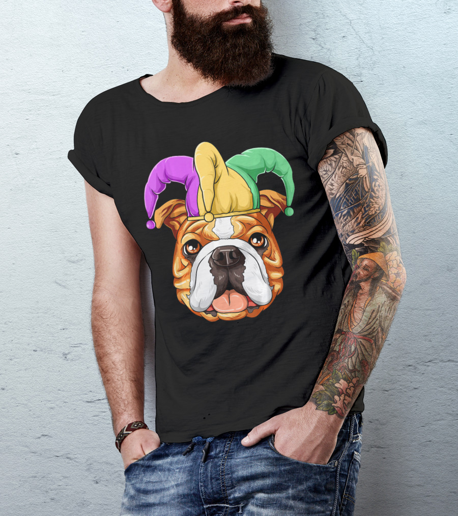 Mardi Gras English Bulldog Jester Hat Carnival T-Shirt