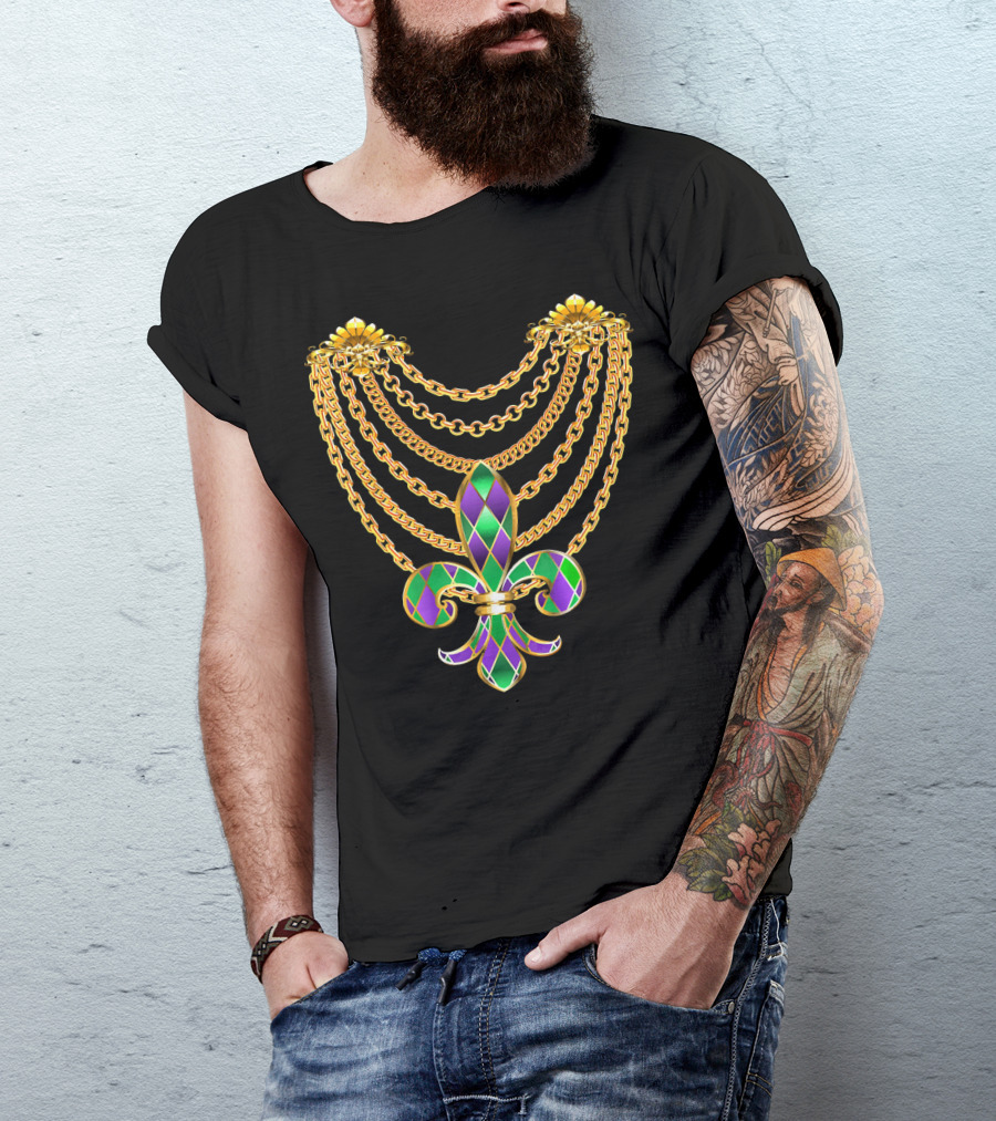 Mardi Gras Fat Tuesday Gold Fleur De Lis Chain T-Shirt