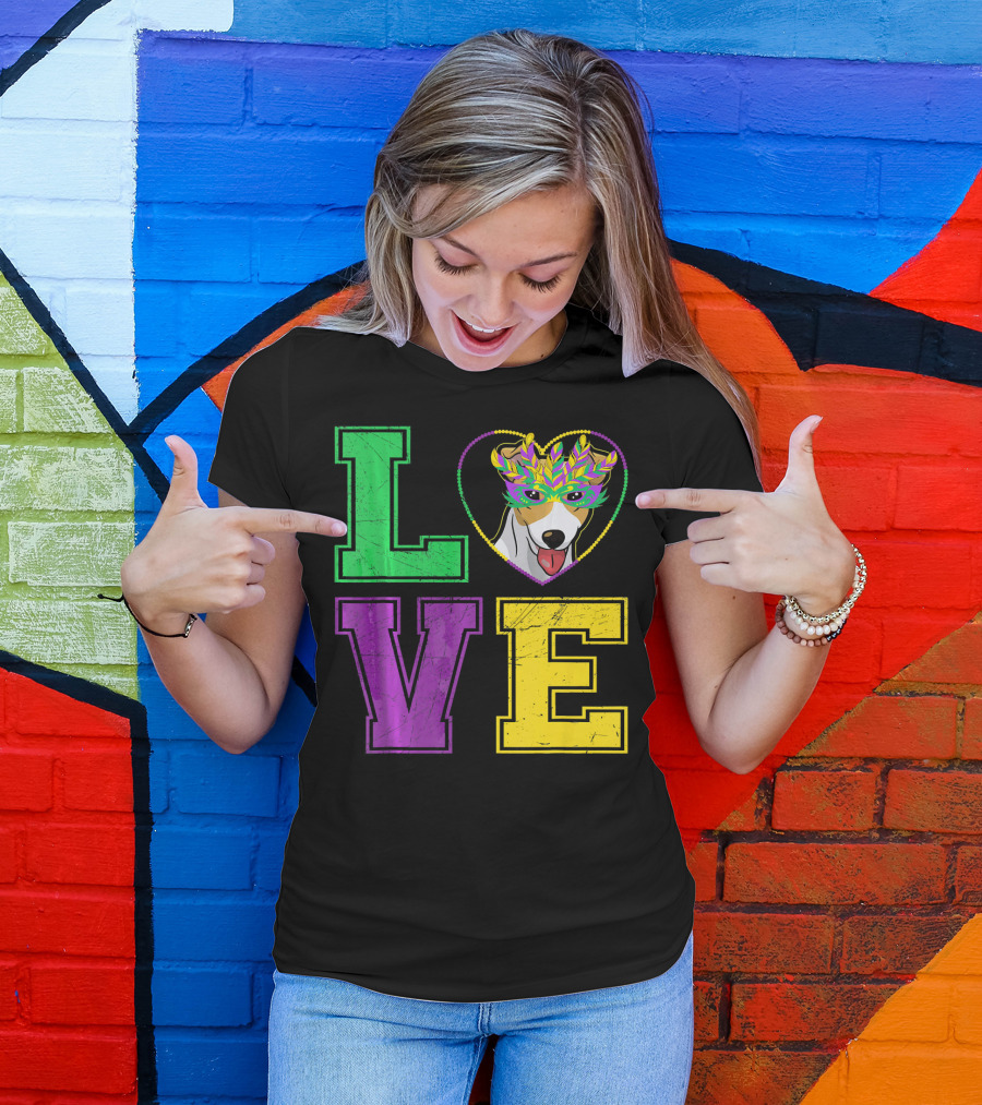LOVE Jack Russell Terrier Dog Mardi Gras Mask T-Shirt