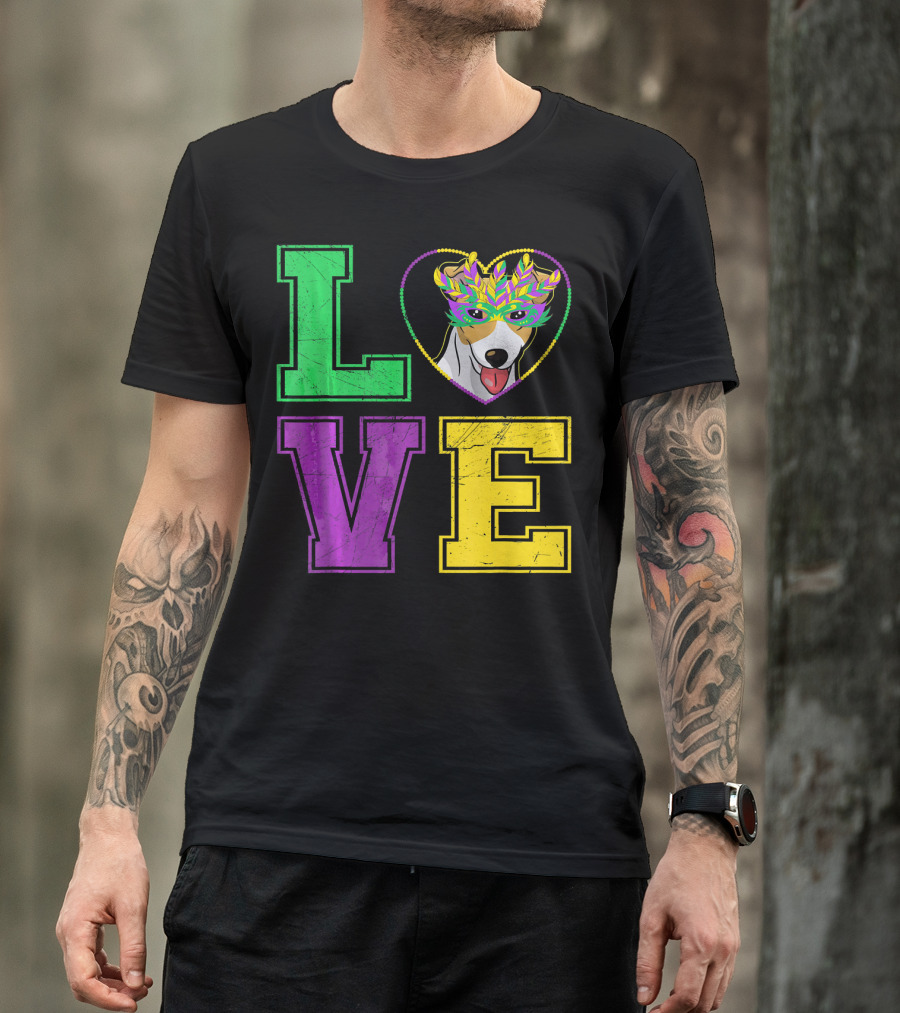 LOVE Jack Russell Terrier Dog Mardi Gras Mask T-Shirt