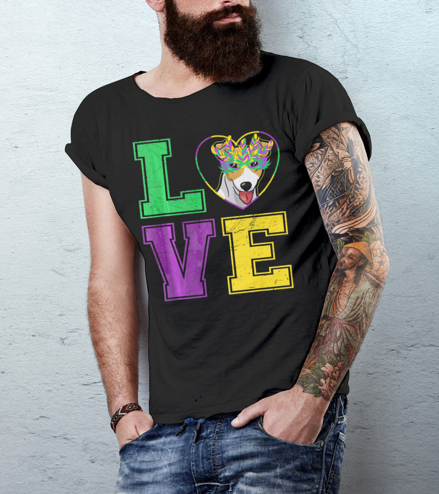 LOVE Jack Russell Terrier Dog Mardi Gras Mask T-Shirt