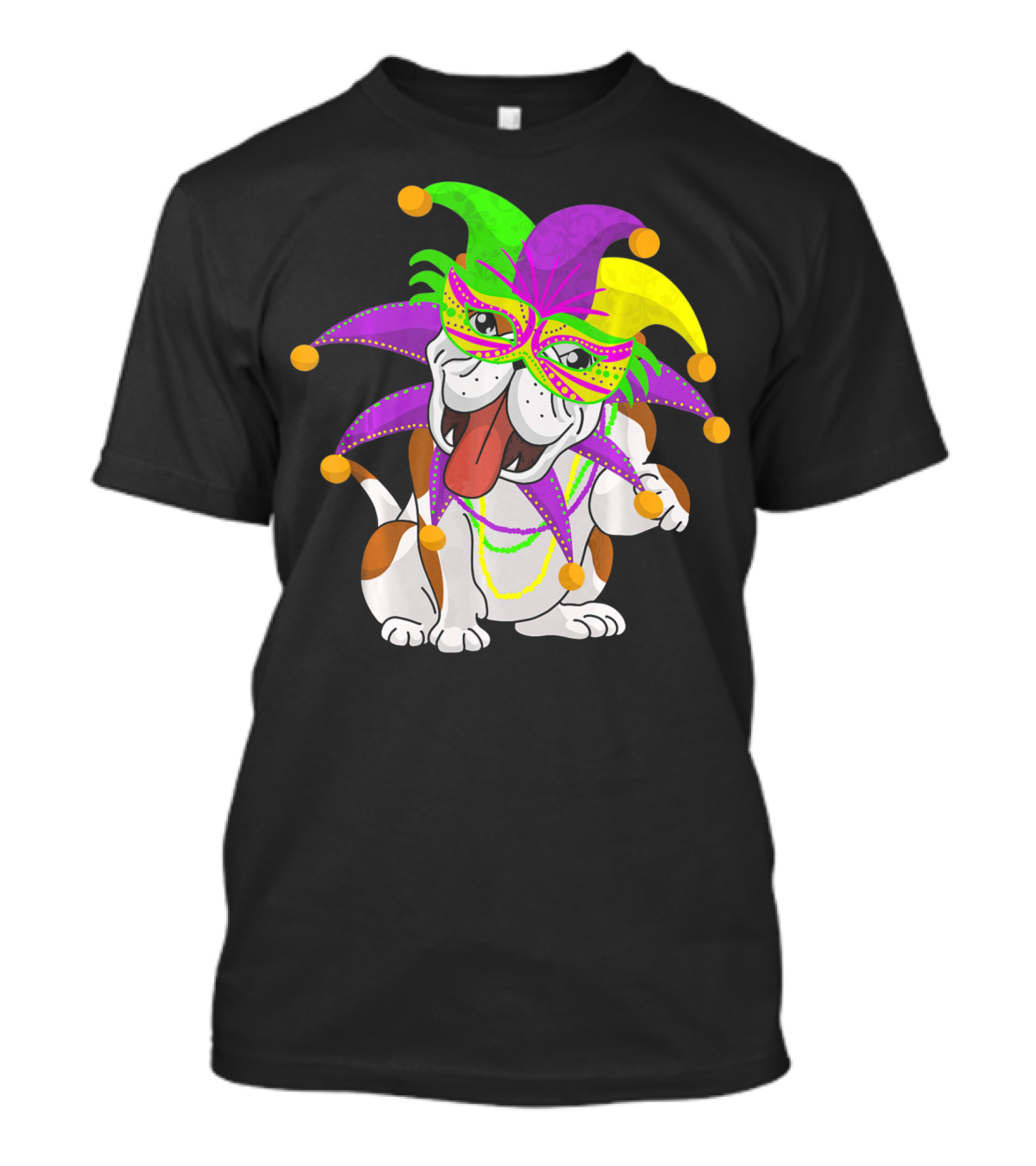 Mardi Gras English Bulldog Fat Tuesday Mask Jester Hat T-Shirt