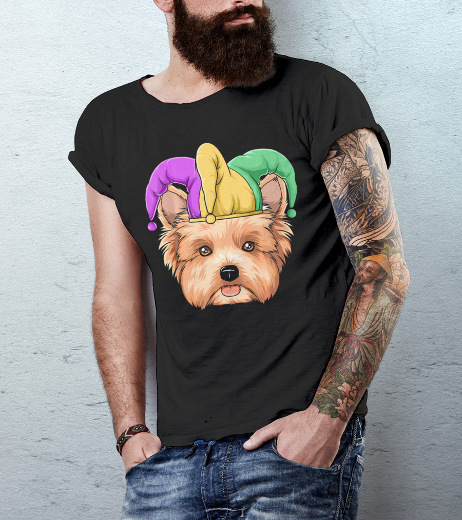 Mardi Gras Yorkshire Terrier Jester Hat Yorksh Carnival T-Shirt
