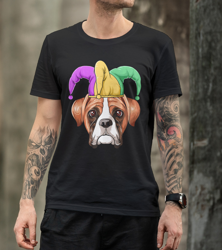 Mardi Gras Jester Hat Boxer Dog Carnival T-Shirt