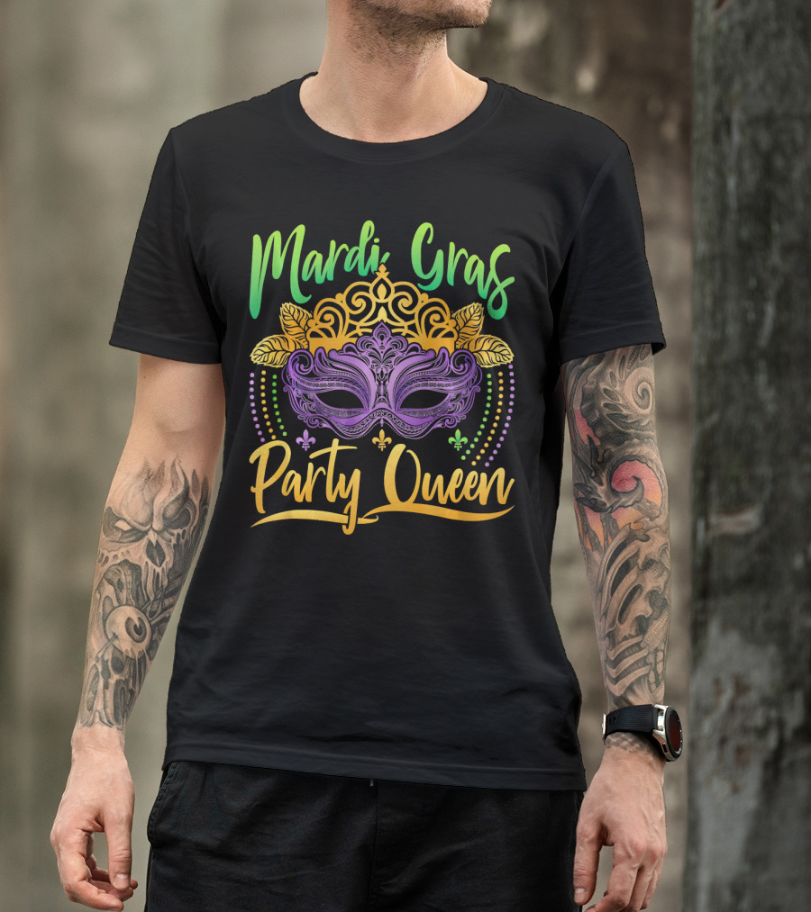 Mardi Gras Party Queen Mask Crown Fleur De Lis T-Shirt