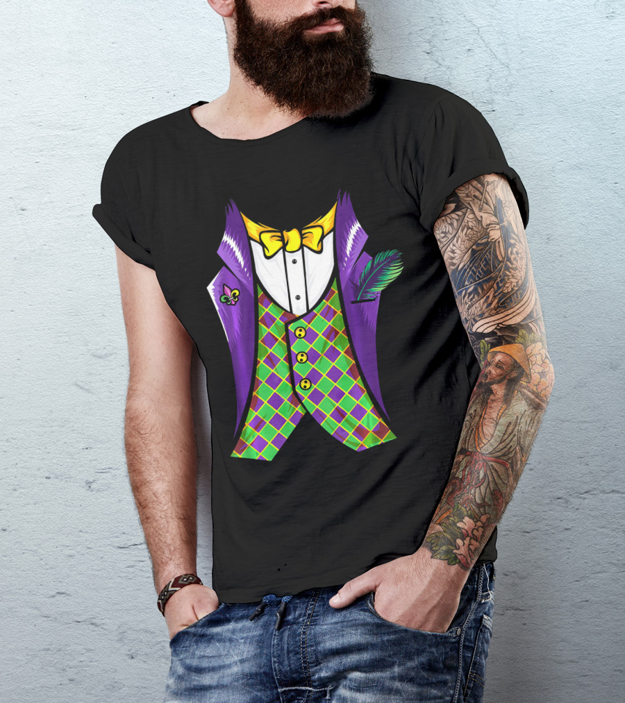 Mardi Gras Tuxedo Costume Pancake Tuesday Fleur-de-Lis T-Shirt