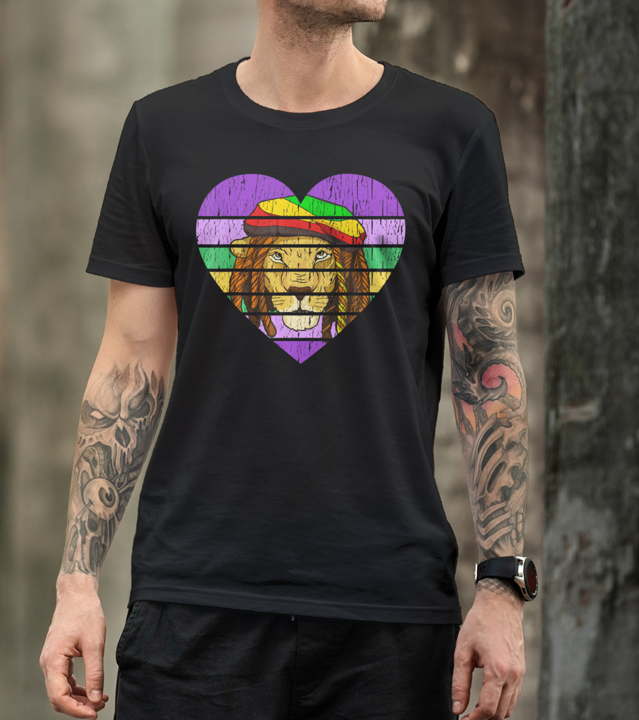 Mardi Gras Lion Rasta Heart Vintage Carnival T-Shirt