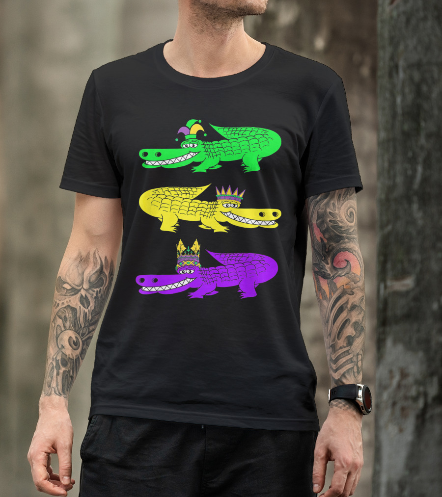 Mardi Gras Alligator Trio With Jester And Crowns T-Shirt
