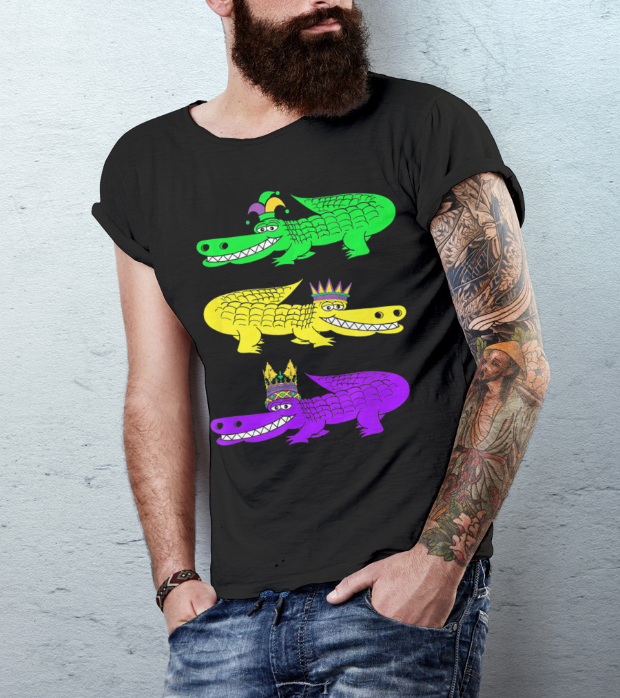 Mardi Gras Alligator Trio With Jester And Crowns T-Shirt