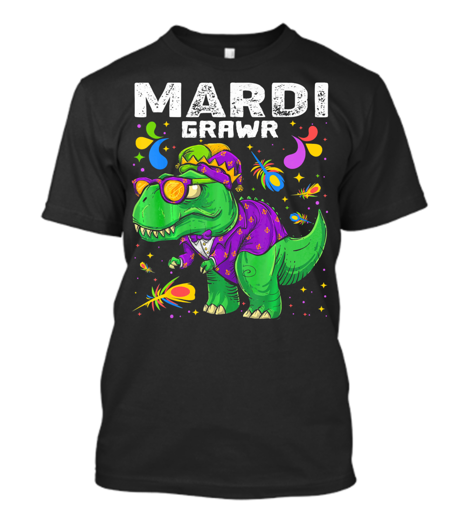 Mardi Gras T Rex Dinosaur Grawr Outfit With Beads And Colors T-Shirt