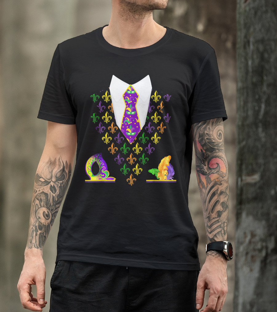 Mardi Gras Vest Costume Funny Vest With Fleur-de-lis And Mask T-Shirt