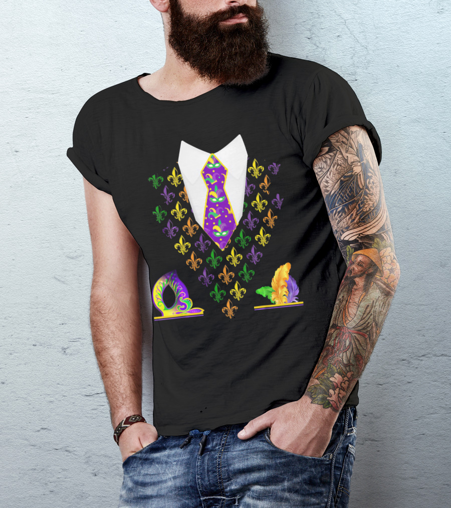 Mardi Gras Vest Costume Funny Vest With Fleur-de-lis And Mask T-Shirt