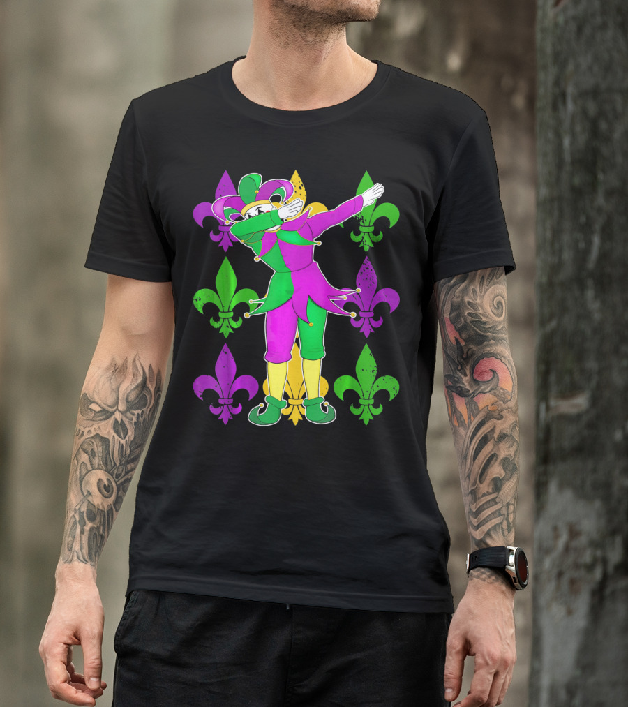 Mardi Gras Dabbing Fleur De Lis Jester Costume Fleur De Lis T-Shirt