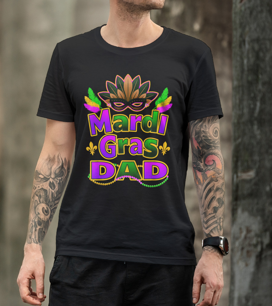 Mardi Gras Dad New Orleans Festive Masked T-Shirt